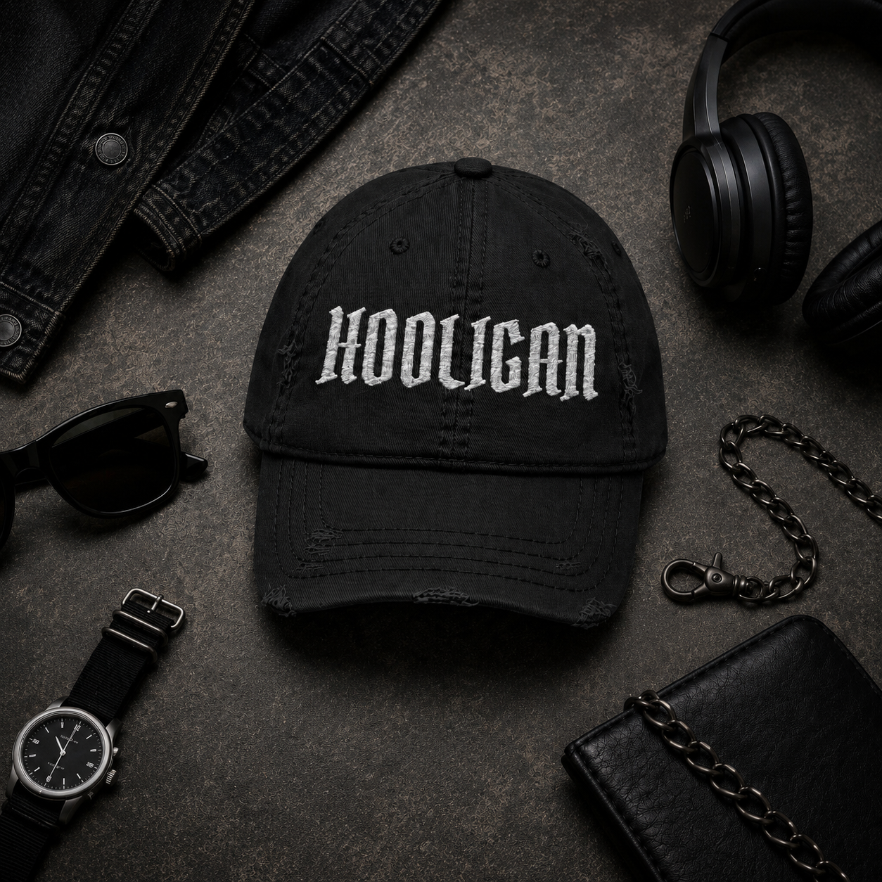 HOOLIGAN Distressed Embroidered Cap